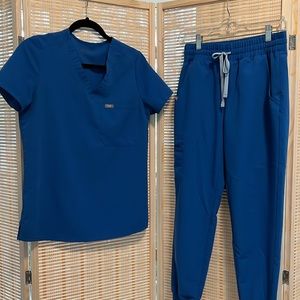 Figs royal blue XS top XSP high waisted bottom joggers set